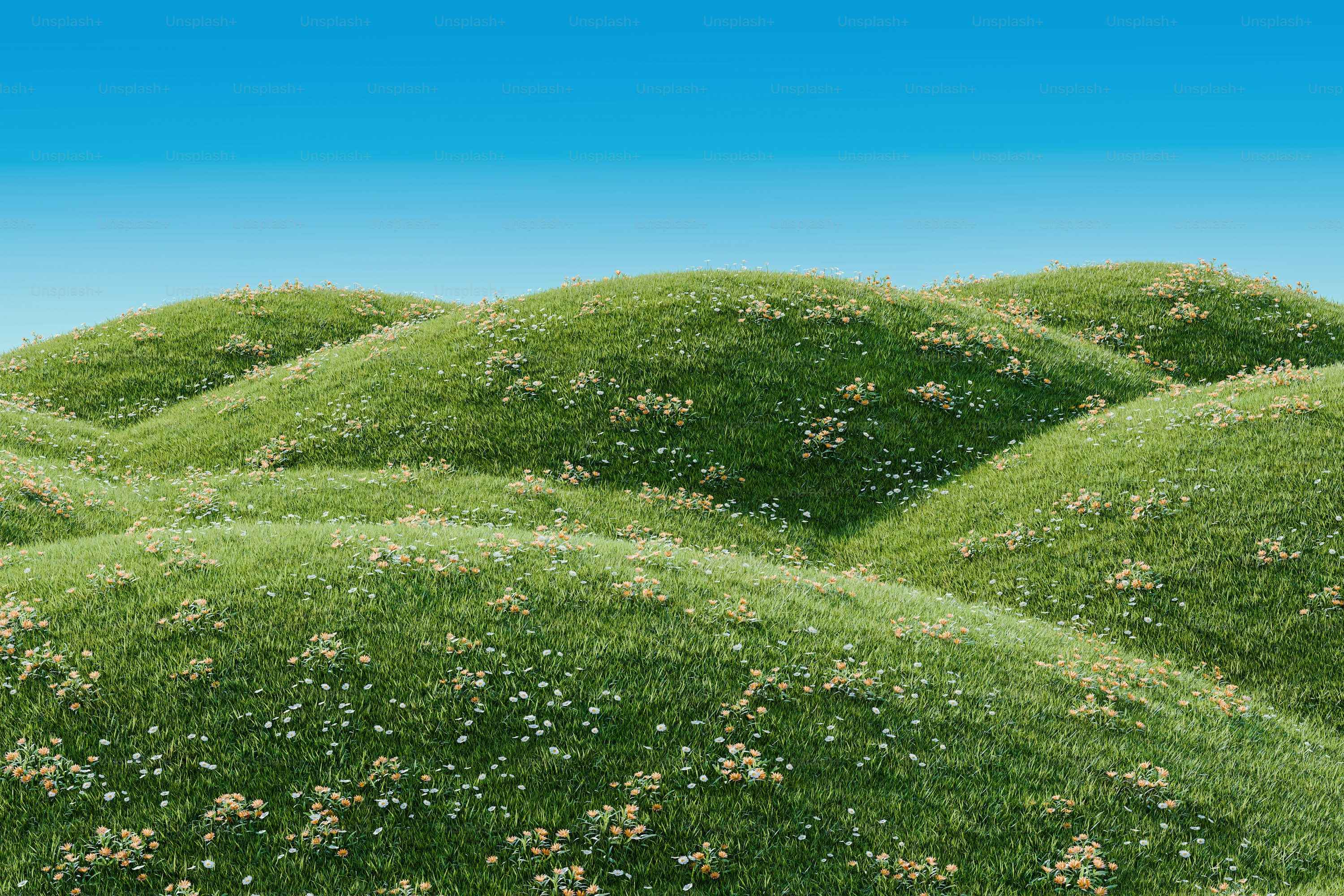 a painting of a field of grass and flowers